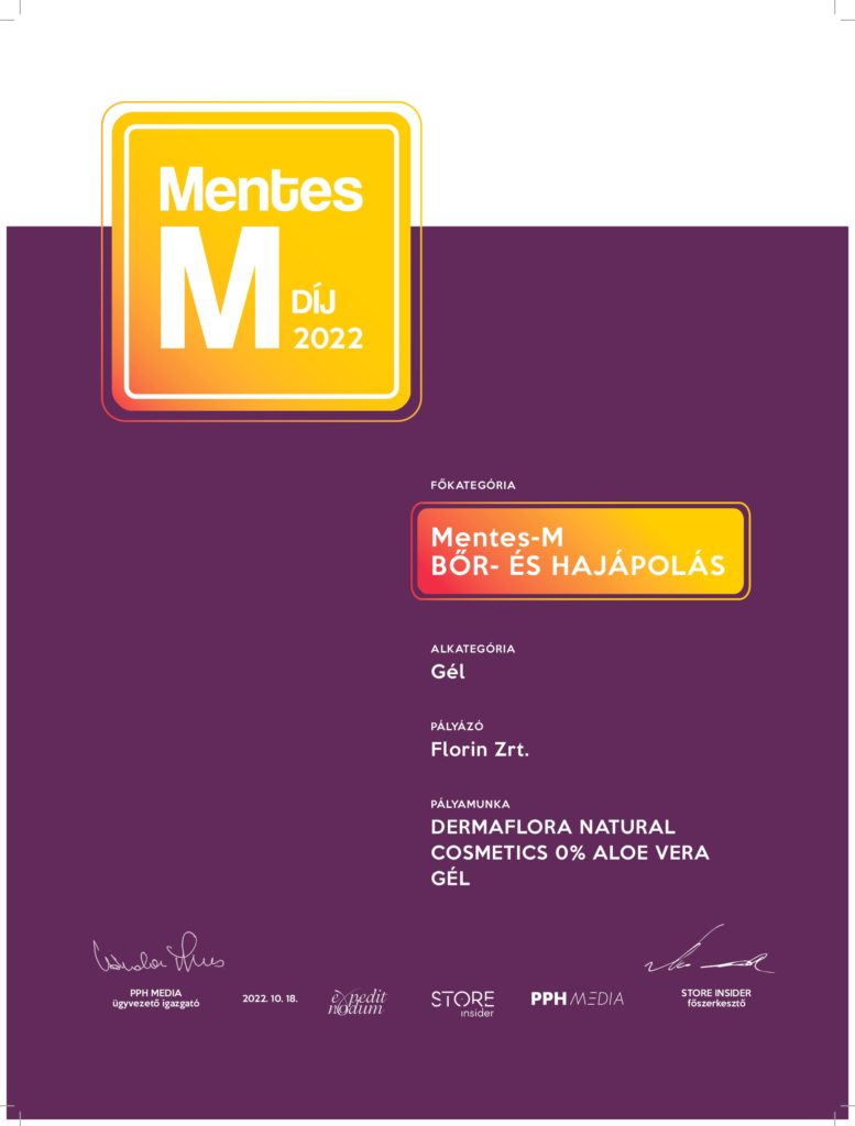 Mnetes-M award for Dermaflora 0% Aloe Vera Gels